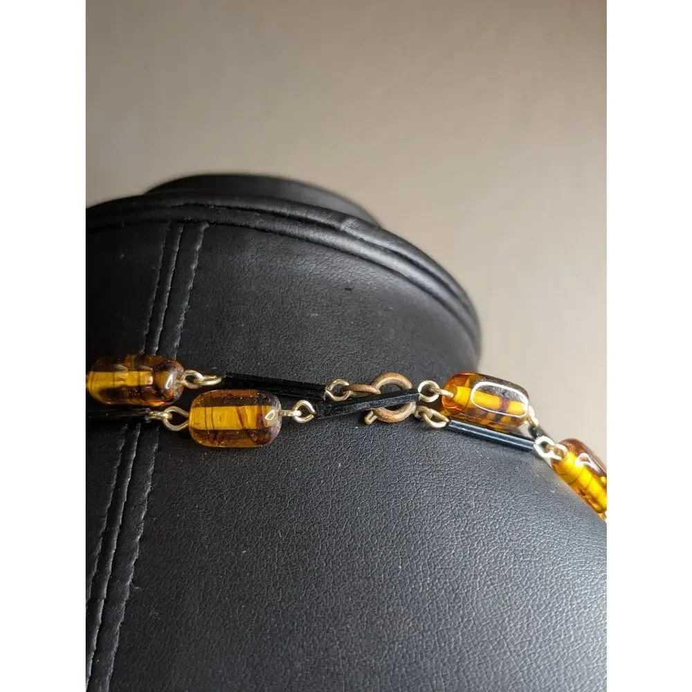 Vintage Amber Glass Black Bar Beaded 54